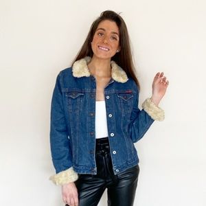 Denim jacket with shearling trim size small